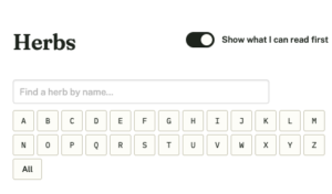 The live search box on the Herbs archive